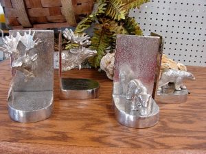 Pewter Brushed Aluminum Adirondack Lodge Moose Head Bookend Set
