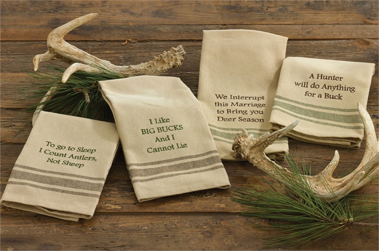 Deer Hunter Theme Cotton Hand Dish Towel Hunter Buck Sayings -   Log Cabin Decor