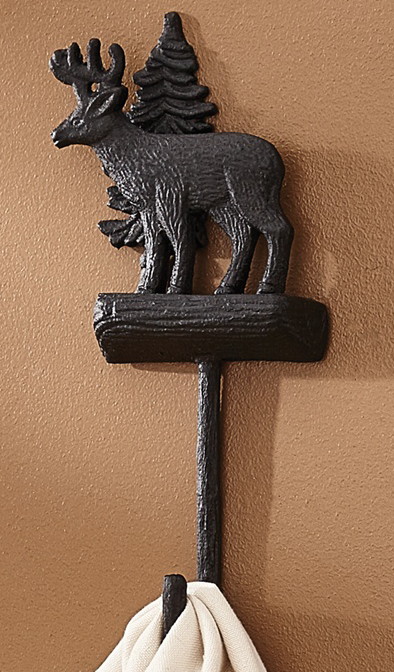 Cast Black Bathroom Accessories Deer Hook, Moose-R-Us.Com Log Cabin Decor