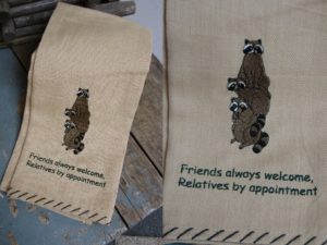 100% Cotton Raccoons Friends Always Welcome Embroidered Dish Hand Towel