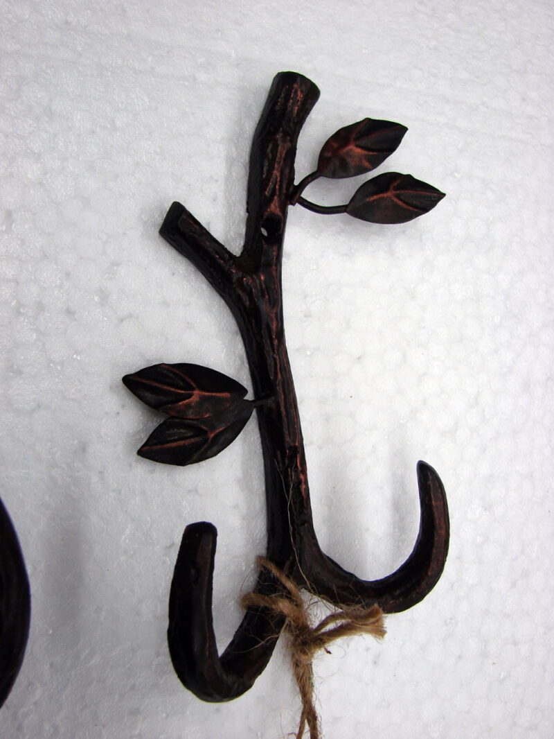 Handcrafted Iron Branch Twig Leaf Bathroom Hook, Toilet Tissue Towel Ring, Moose-R-Us.Com Log Cabin Decor