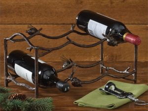Hand Crafted Iron Pinecone Pine Lodge Wine Rack
