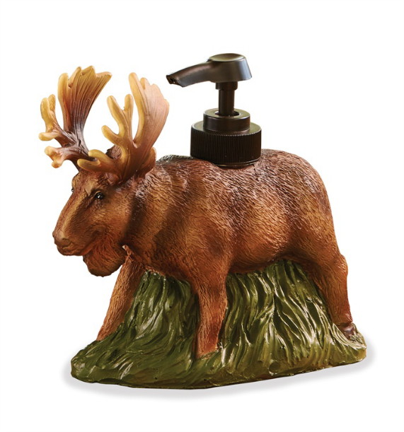 Detailed Resin Moose Lotion Soap Dispenser Bathroom Kitchen, Moose-R-Us.Com Log Cabin Decor