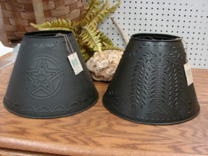 Primitive Black Punched Tin Lamp Shade