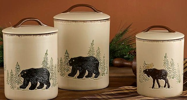 Rustic Stoneware Moose Bear Nesting Mixing Bowl Set, Moose-R-Us.Com Log Cabin Decor
