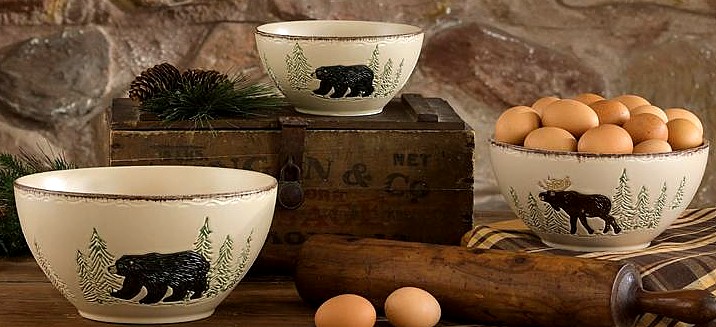 Rustic Stoneware Moose Bear Nesting Mixing Bowl Set, Moose-R-Us.Com Log Cabin Decor