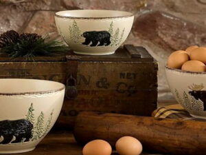 Rustic Stoneware Moose Bear Nesting Mixing Bowl Set