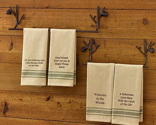 PD Lodge Theme Embroidered Sayings Hand Dish Kitchen Towel, Moose-R-Us.Com Log Cabin Decor
