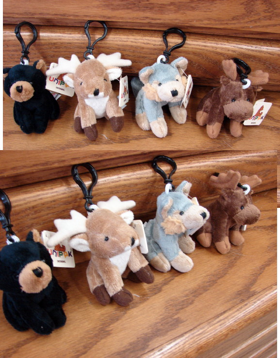 Northwoods Stuffed Toy Key Chain Zipper Pull Bear Elk Wolf Moose, Moose-R-Us.Com Log Cabin Decor