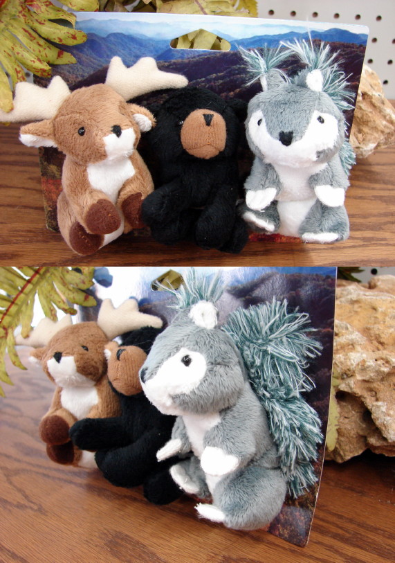 Miniature Stuffed Northwoods Toy Trio Deer Bear Squirrel, Moose-R-Us.Com Log Cabin Decor