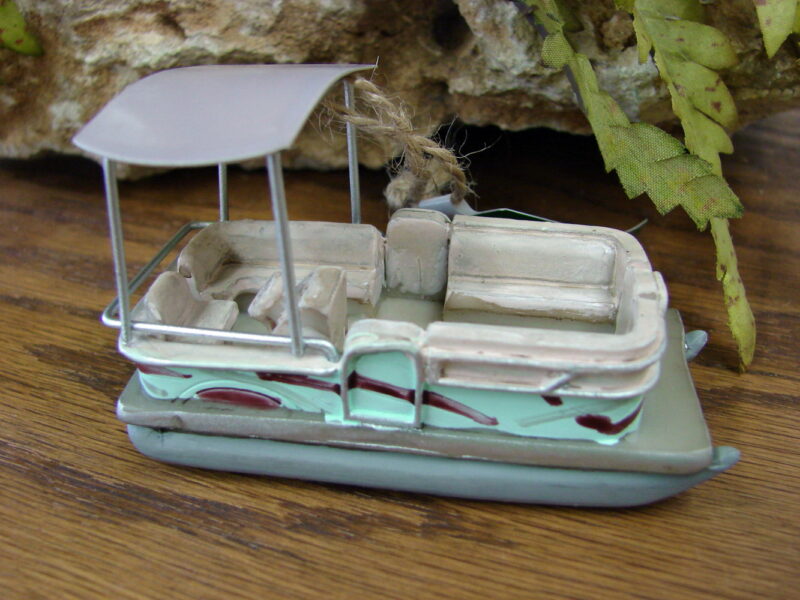 Detailed Resin Pontoon Ornament Bimini Top, Moose-R-Us.Com Log Cabin Decor