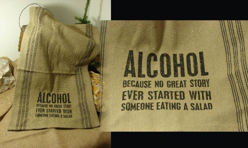 Primitive Alcohol No Great Story Eating Salad Hand Dish Towel, Moose-R-Us.Com Log Cabin Decor