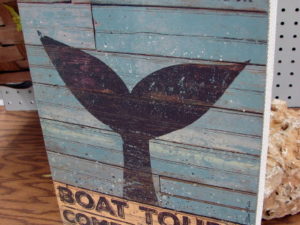 Primitive Wood Block Box Sign Boat Tours Whale Tail