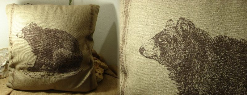 Primitive Cotton Grain Sack Oversized Bear Throw Pillow, Moose-R-Us.Com Log Cabin Decor