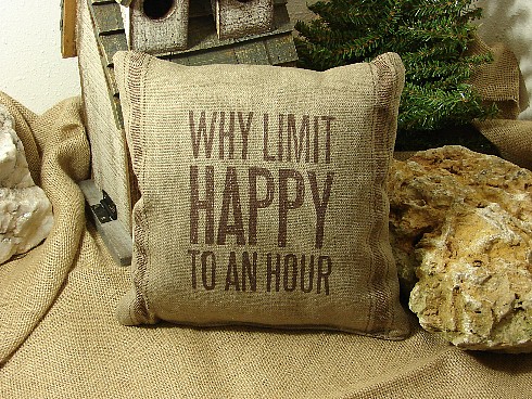 Primitive Limit Happy Hour Throw Pillow, Moose-R-Us.Com Log Cabin Decor