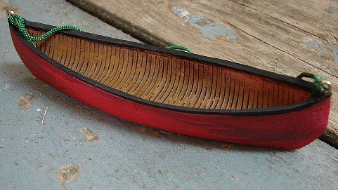 Miniature Detailed Red 4 Canoe, Wooden Canoe Ornament