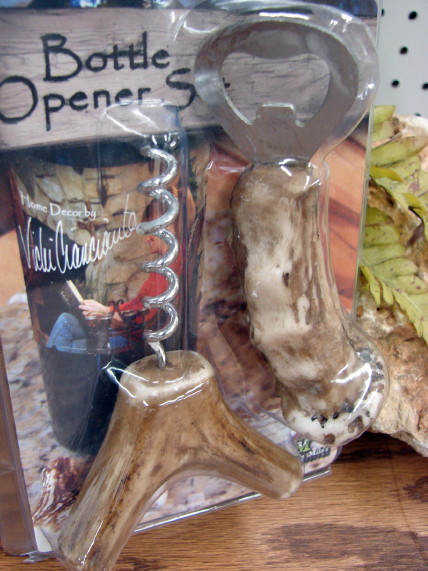 Replica Real Deer Antler Corkscrew Bottle Opener Gift Set, Moose-R-Us.Com Log Cabin Decor