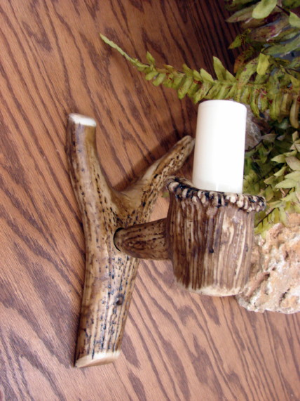 Replica Real Elk Antler Candle Wall Sconce, Moose-R-Us.Com Log Cabin Decor