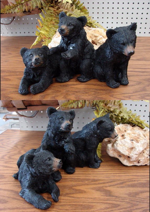 Detailed Resin Bear Cub Trio Figurine, Moose-R-Us.Com Log Cabin Decor