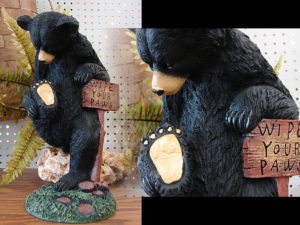 Resin Black Bear Wipe Your Paws Lodge Porch Sitter Decor