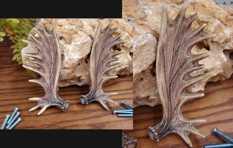 Right/Left Detailed Resin Moose Antler Cabinet Drawer Hardware Handles, Moose-R-Us.Com Log Cabin Decor