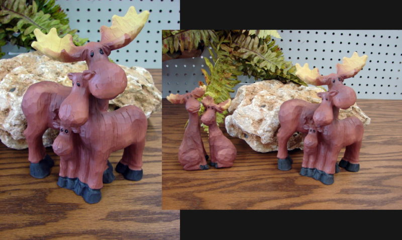 Detailed Resin Wood Carved Look Moose Family Figurine, Moose-R-Us.Com Log Cabin Decor