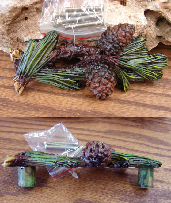 Resin Pine Cone Pine Bough Drawer Cabinet Handle Door Hardware, Moose-R-Us.Com Log Cabin Decor