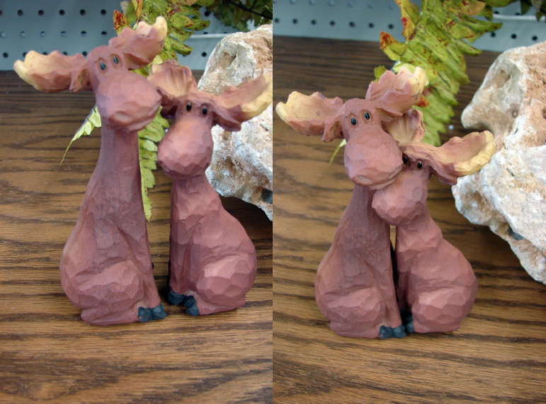 Detailed Resin Wood Carved Look Moose Couple Hugging Figurines, Moose-R-Us.Com Log Cabin Decor