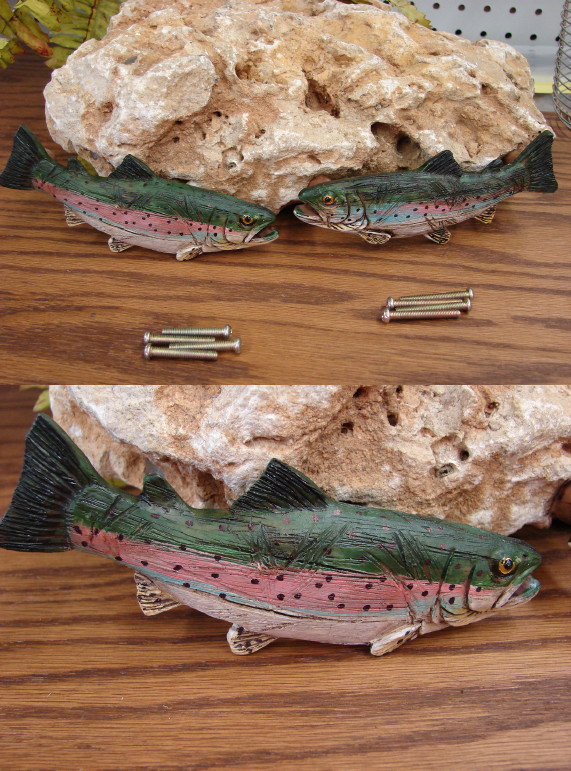 Right/Left Wood Carved Look Trout Fishing Themed Cabinet Drawer Furniture Hardware Handles, Moose-R-Us.Com Log Cabin Decor