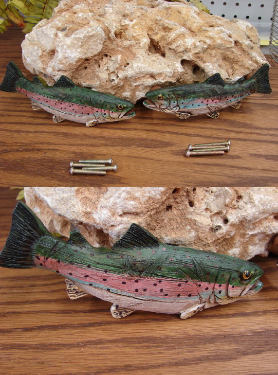 Right/Left Wood Carved Look Trout Fishing Themed Cabinet Drawer Furniture  Hardware Handles -  Log Cabin Decor