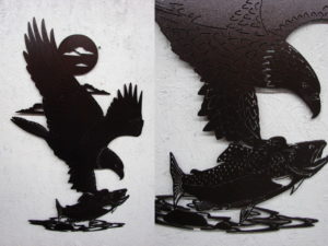 Wood Carved Eagle Pair in Tree Stump Wall Picture Lodge Decor, Moose-R-Us.Com Log Cabin Decor