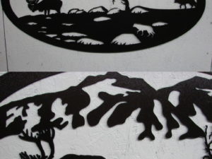 Detailed Laser Cut Huge Iron Oval Gate Sign Elk Wolves Silhouette