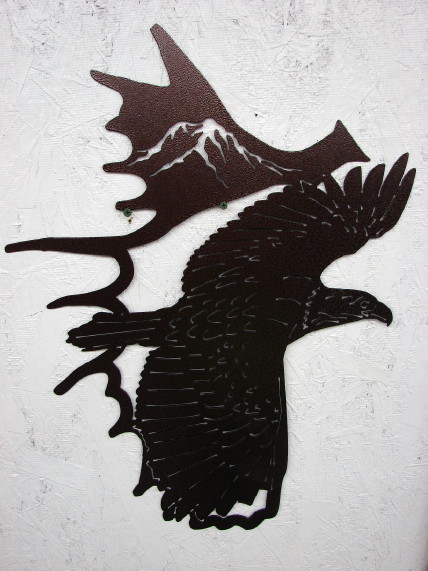 Detailed Laser Cut Metal Art in Moose Antler Silhouette, Moose-R-Us.Com Log Cabin Decor