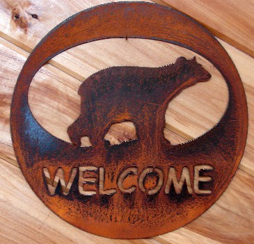 Rusty Iron Northwoods Wildlife Welcome Circle Sign, Moose-R-Us.Com Log Cabin Decor