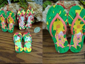 Midwest Flowered Palm Tree Scene Resin Flip Flop Ornament