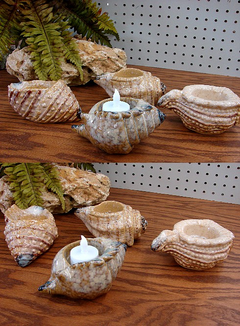 Set/4 Porcelain Seashell Tealight Candle Holders Tropic Wedding Decor, Moose-R-Us.Com Log Cabin Decor