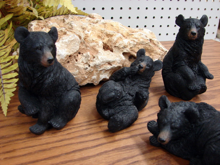Set/4 Realistic Black Bear Figurines Log Cabin Decor, Moose-R-Us.Com Log Cabin Decor