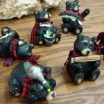 Rustic Wood Carved Look Set/6 Black Bear Cabin Decor