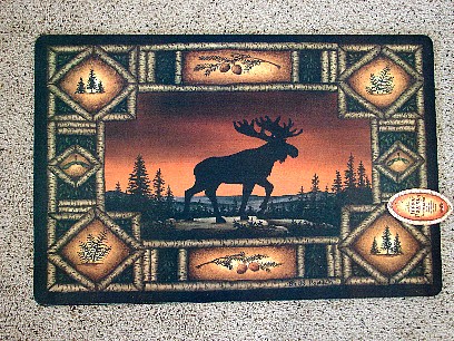 Silk Screen Adirondack Border Moose Rug, Moose-R-Us.Com Log Cabin Decor