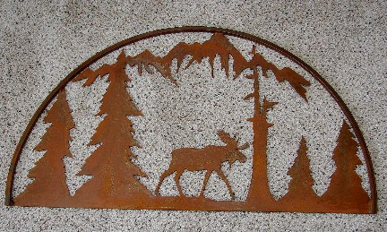 Rustic Iron Hoop Scene Wall Art Moose Bear Elk Scene, Moose-R-Us.Com Log Cabin Decor