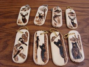 Free Hand Wood Burned Scene Bear Deer Moose Key Chain