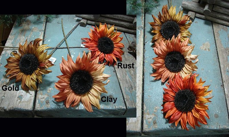 Rich Autumn Sunflower Pick Stem Clay Gold Rust, Moose-R-Us.Com Log Cabin Decor