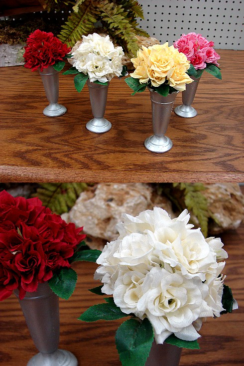 Realistic Silk Sweetheart Roses Miniature Vase, Moose-R-Us.Com Log Cabin Decor