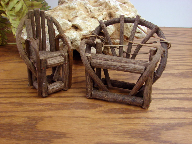 Miniature Adirondack Twig Grapevine Chair Bench Dollhouse Fairy Garden, Moose-R-Us.Com Log Cabin Decor