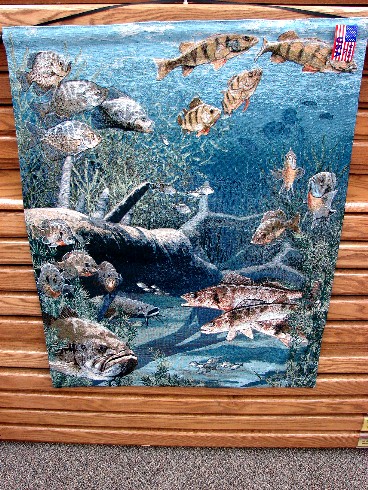 Catch This Underwater Fresh Water Fish Wall Tapestry USA, Moose-R-Us.Com Log Cabin Decor