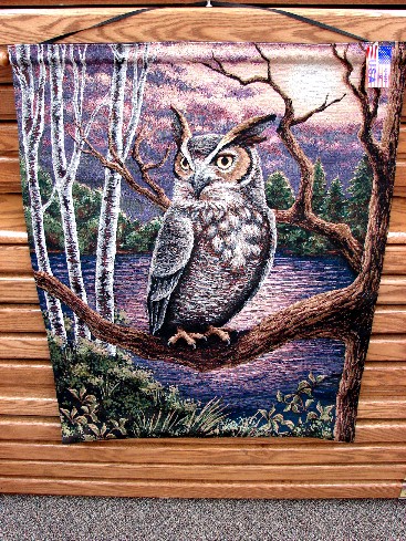 Great Horned Owl USA Tapestry Wall Hanging, Moose-R-Us.Com Log Cabin Decor