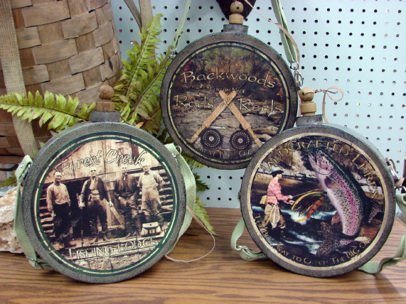 Vintage Fishing Advertising Canteen Backwoods Rods Fishing Lodge