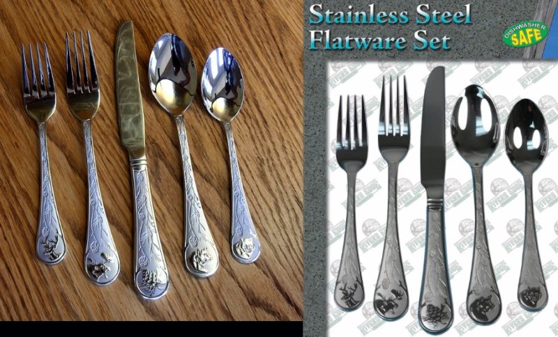 20 Pc Heavy Duty Stainless Steel Wildlife Northwoods Animal Flatware Set, Moose-R-Us.Com Log Cabin Decor