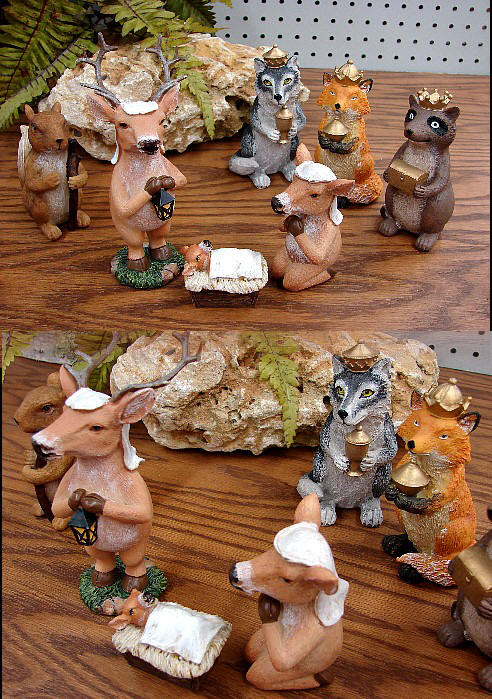 Wildlife Whitetail Deer Nativity Set 7 Piece, Moose-R-Us.Com Log Cabin Decor