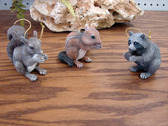 Detailed Resin Wildlife Ornament Raccoon Squirrel Chipmunk, Moose-R-Us.Com Log Cabin Decor